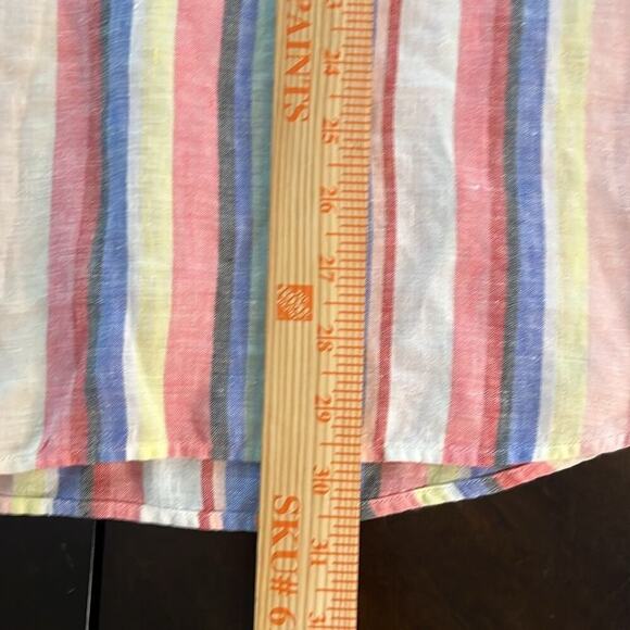 Chico's Striped Popover Top Size 3 Sleeveless Linen Rainbow V-Neck Tunic Spring - Picture 9 of 9